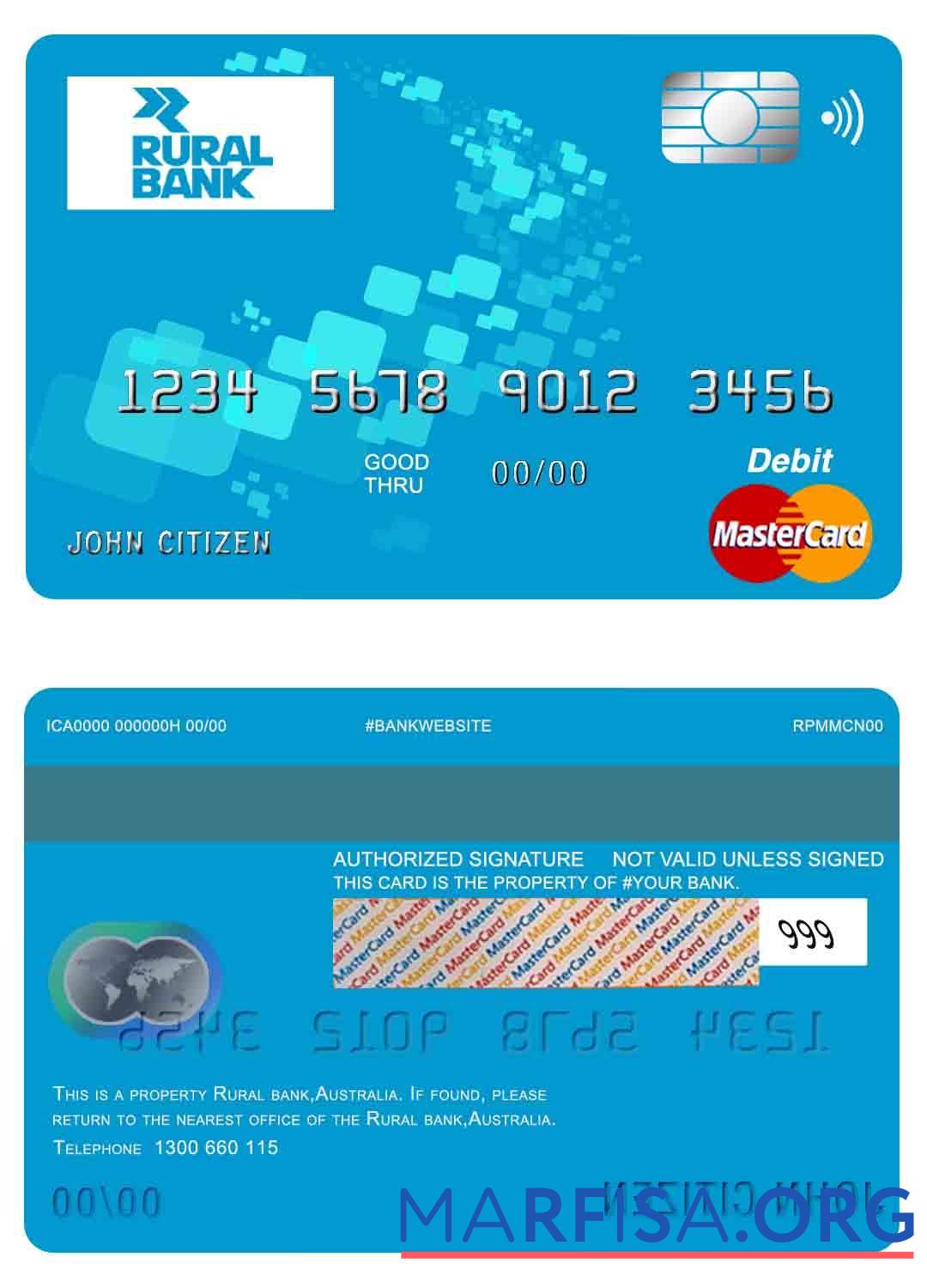 Realistic Australia Rural bank mastercard template